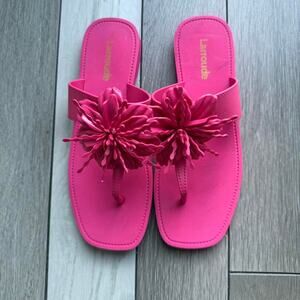 Larroude pink flower flip flop